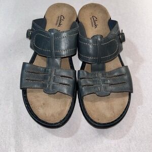 Clarks Bendables Sandal Women 11M Trendy Blue Leather, Good Condition‎ Slip On